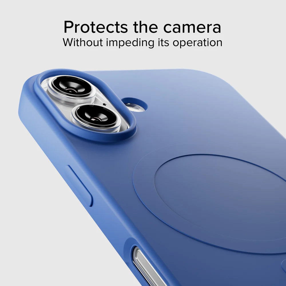 Soft-Touch Oberfläche der blauen MagSafe Hülle für iPhone 17