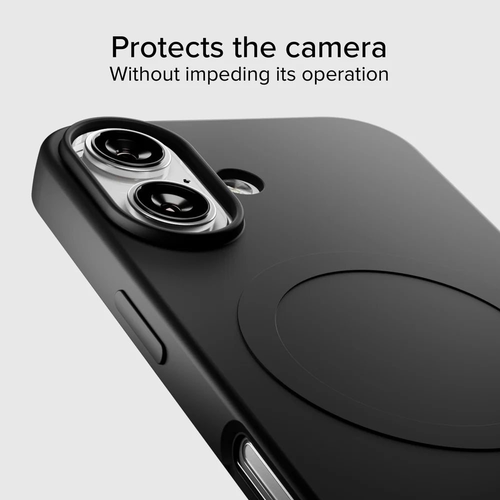 Soft-Touch Oberfläche der schwarzen MagSafe Hülle für iPhone 17